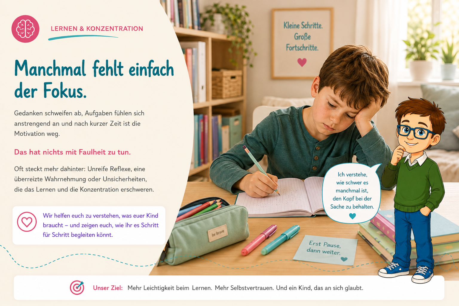 Brain4kids Themenwelt Lernen und Konzentration mit Felix