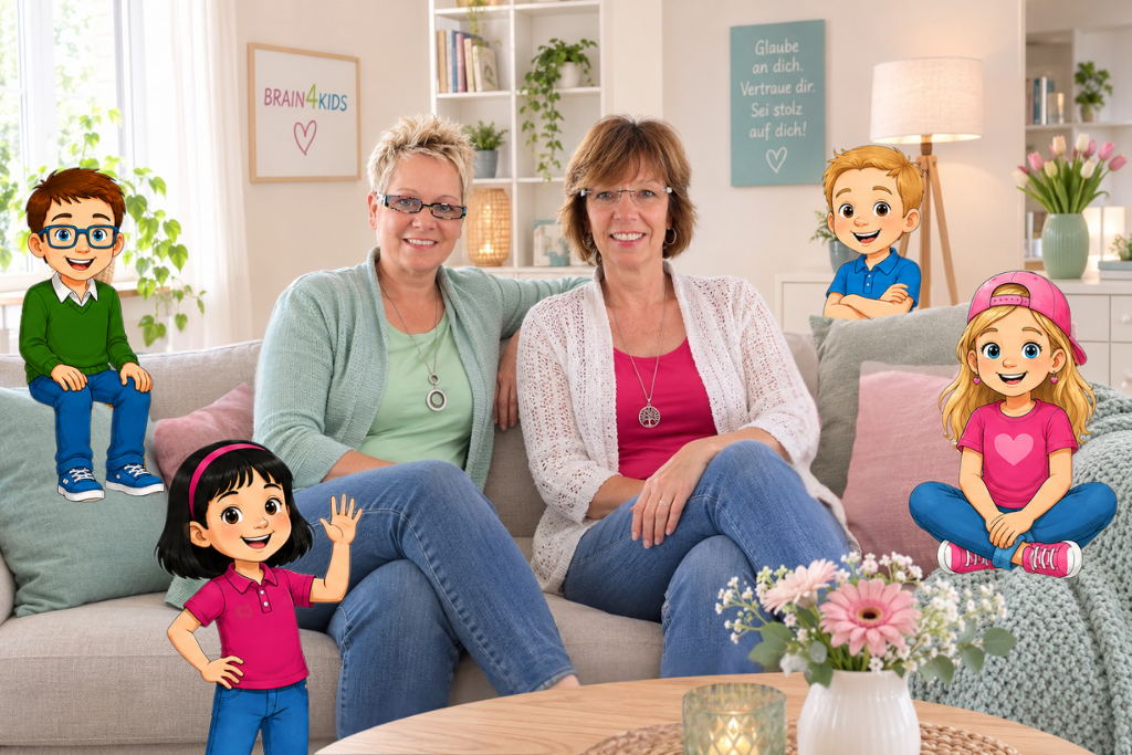 Susanne und Brigitte mit Brain4kids-Comicfiguren
