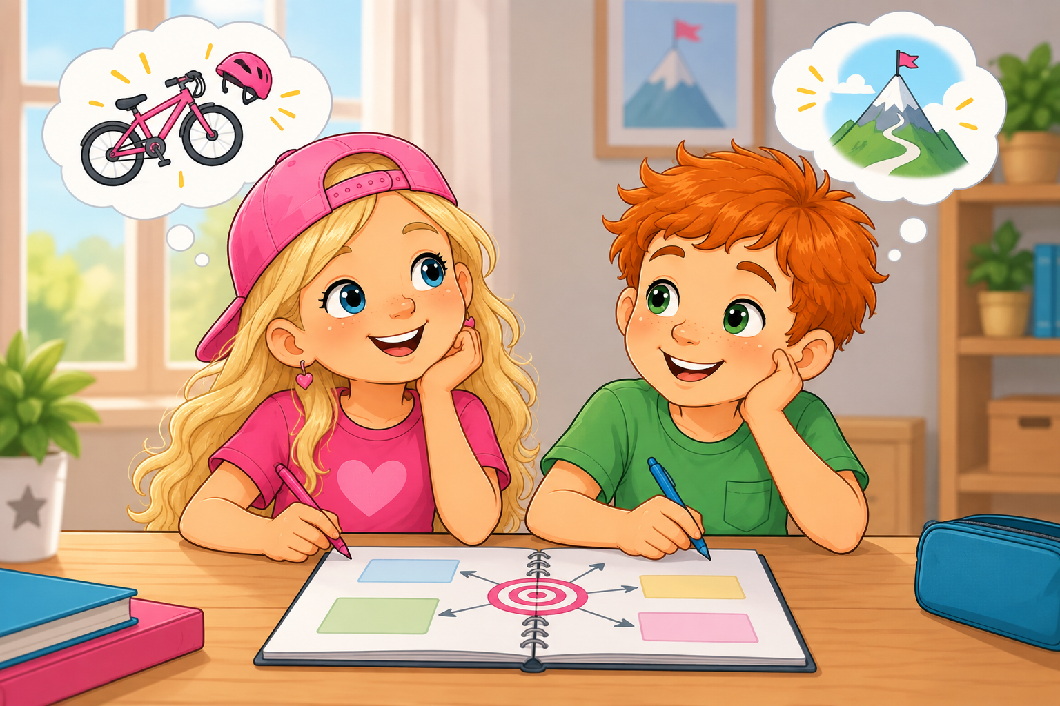 Sarah und Karl überlegen gemeinsam über SMARTe Ziele für Kinder
